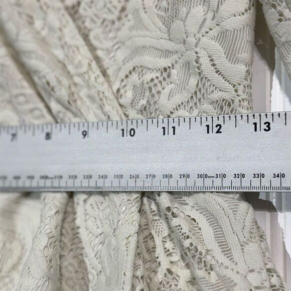 bebe Cream Lace Peplum Top Small S Long Sleeve Sheer Wrap Blouse USA Romantic - Picture 5 of 8